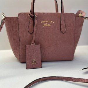 Gucci Pink Leather Swing Tote with Strap
